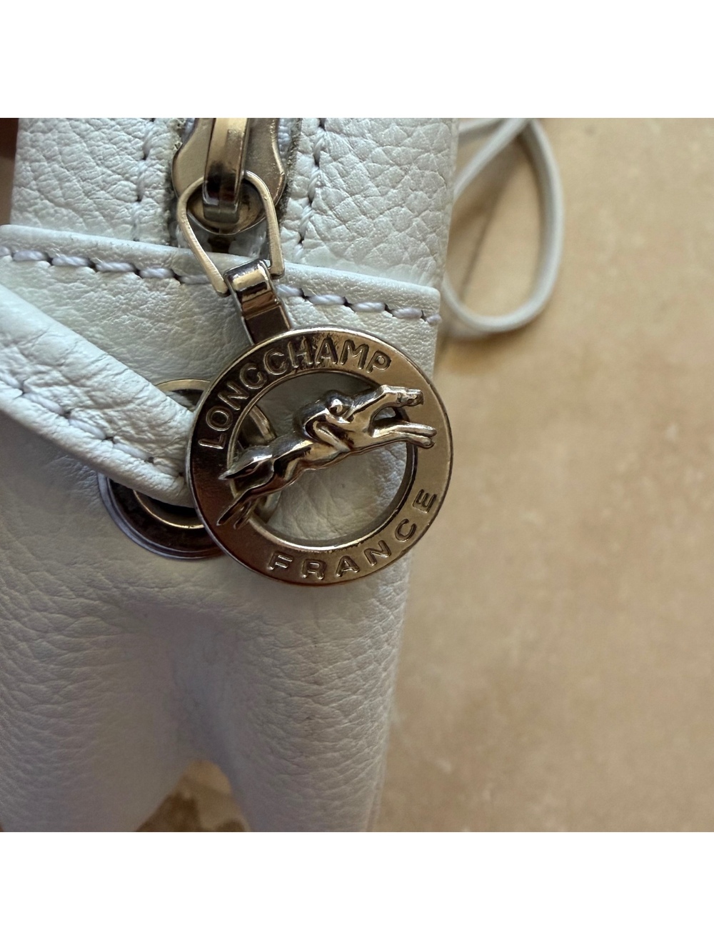 Longchamp Paris 1948 Pebbled Leather Crossbody Bag Purse Zip France White - Picture 7 of 7